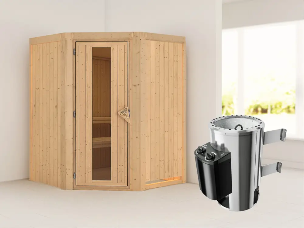 Systeemsauna Nanja energiebesparende deur + Plug & Play saunakachel met besturing Laatste Kans