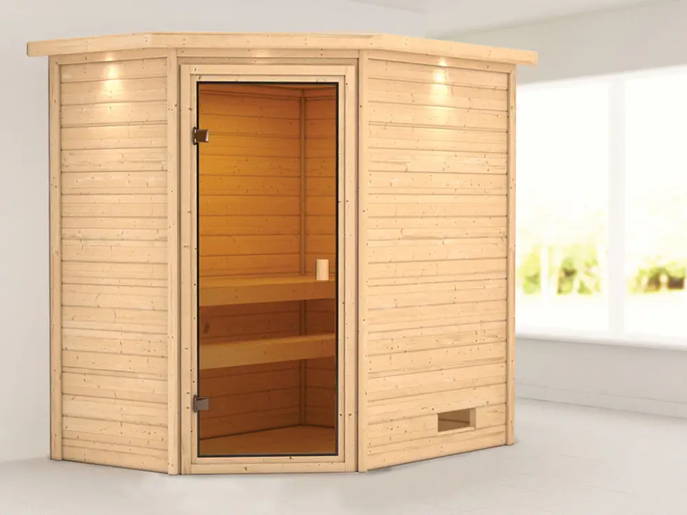 Nu Kopen Sauna Jella met gebronsde glazen deur en dakkraag