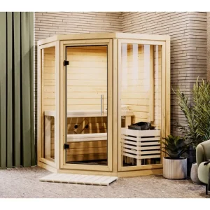 Sauna Yuma onbehandeld met volledig glazen deur Bestel Nu