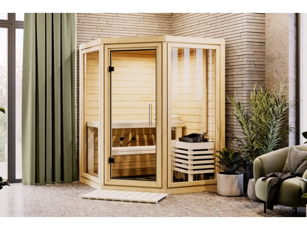 Sauna Yuma onbehandeld met volledig glazen deur Bestel Nu