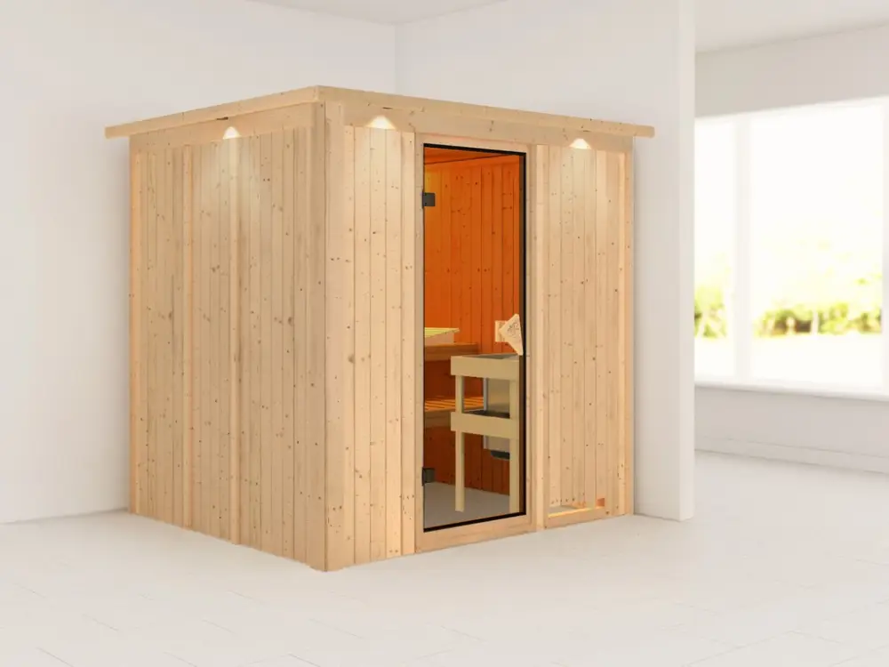 Superprijs Systeemsauna Sodin met dakkraag, kompleet transparente gebronsde glazen deur