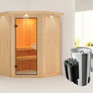 Systeemsauna Nanja met dakkraag, incl. Plug & Play saunakachel besturing Beste Prijs