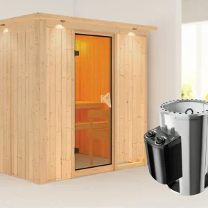 Direct Verzonden Systeemsauna Fanja met dakkraag, incl. Plug & Play saunakachel besturing