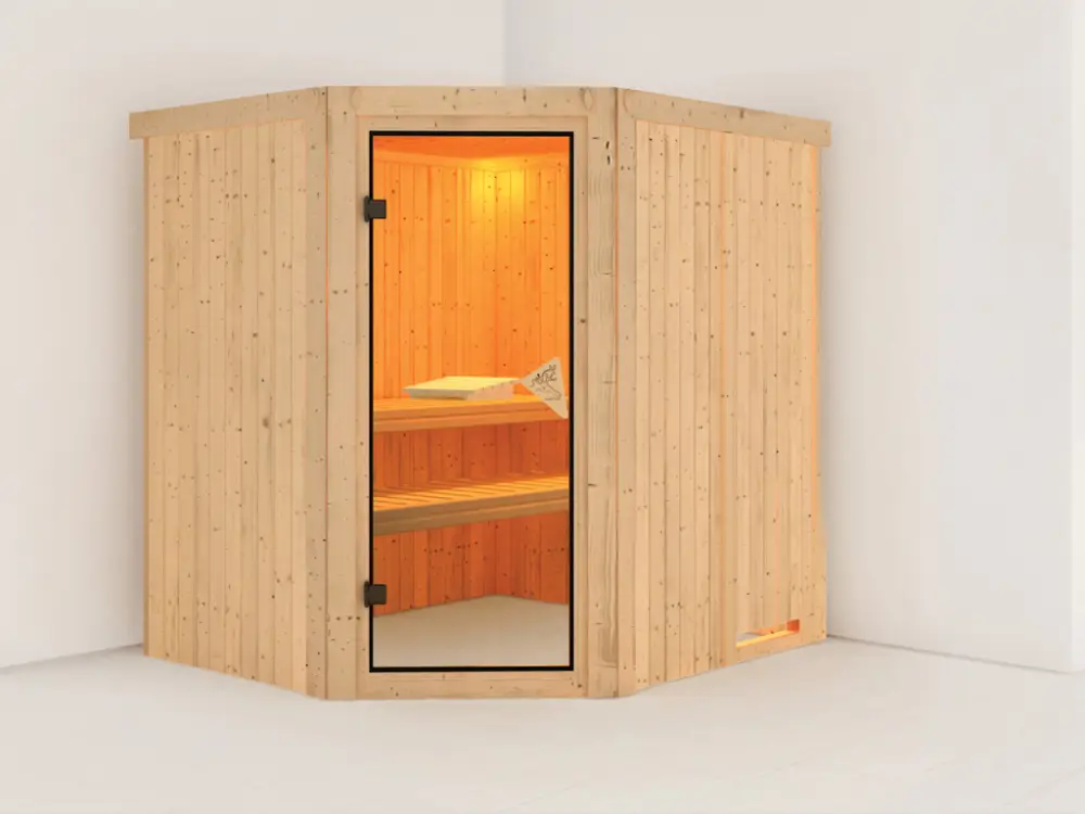 Systeemsauna Siirin kompleet transparente gebronsde glazen deur Korting