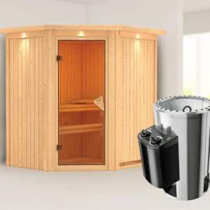 Systeemsauna Tonja met dakkraag, incl. Plug & Play saunakachel besturing Finale Uitverkoop
