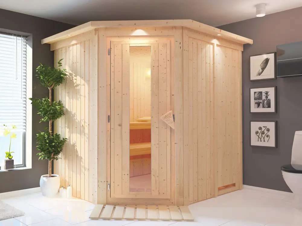 Snelle Levering Systeemsauna Siirin met dakkraag, houten deur met geïsoleerd glas