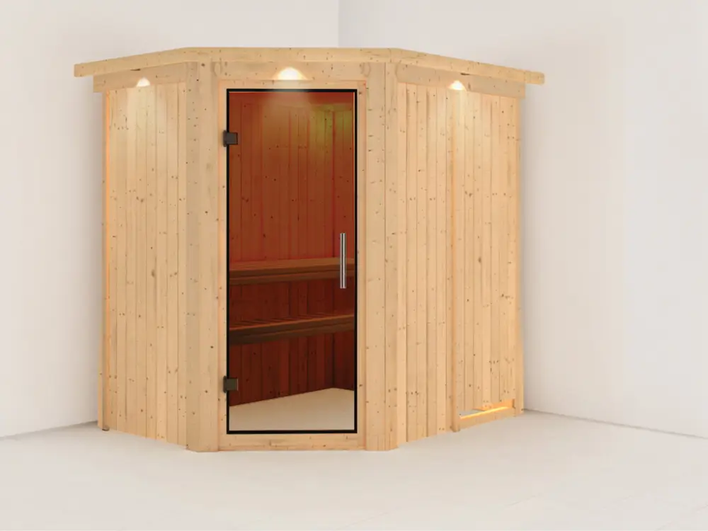 Systeemsauna Carin met dakkraag, grafiet glazen deur Seizoensaanbieding