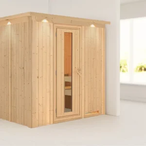 Systeemsauna Sodin met dakkraag, houten deur met geïsoleerd glas Fabrieksprijs