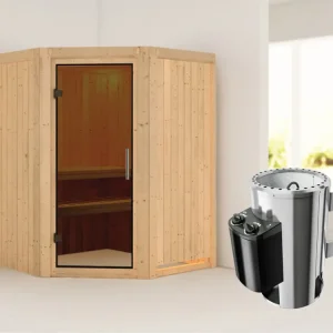 Laatste Versie Systeemsauna Nanja grafiet glazen deur + Plug & Play saunakachel met besturing