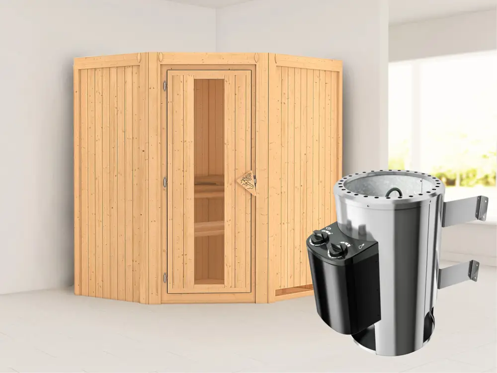 Systeemsauna Tonja energiebesparende deur + Plug & Play saunakachel met besturing Direct Verzonden