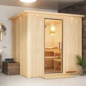 Systeemsauna Daria met dakkraag, transparent glazen deur Korting