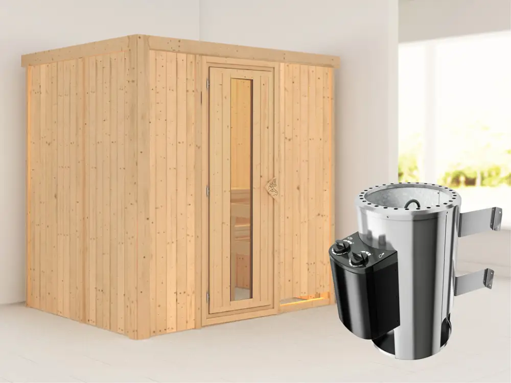 Systeemsauna Fanja energiebesparende deur + Plug & Play saunakachel met besturing Snelle Levering