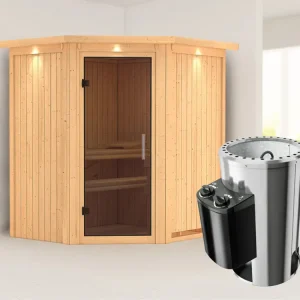 Favoriet Systeemsauna Tonja met dakkraag, grafiet glazen deur + Plug & Play saunakachel met besturing