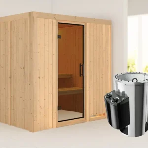 Systeemsauna Daria grafiet glazen deur + Plug & Play saunakachel met besturing Goedkoop