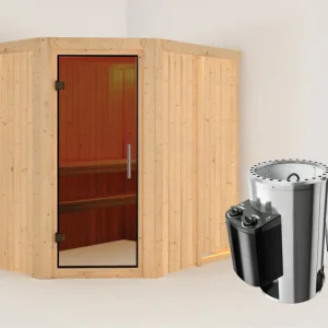 Systeemsauna Saja grafiet glazen deur + Plug & Play saunakachel met besturing Actieprijs