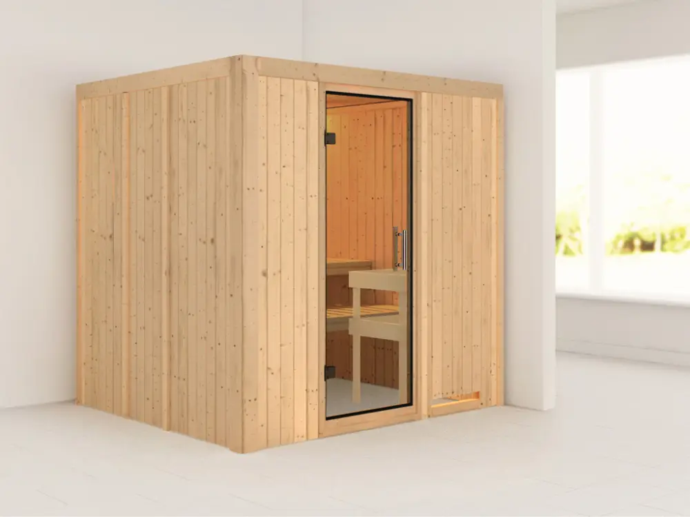 Finale Uitverkoop Systeemsauna Sodin transparent glazen deur