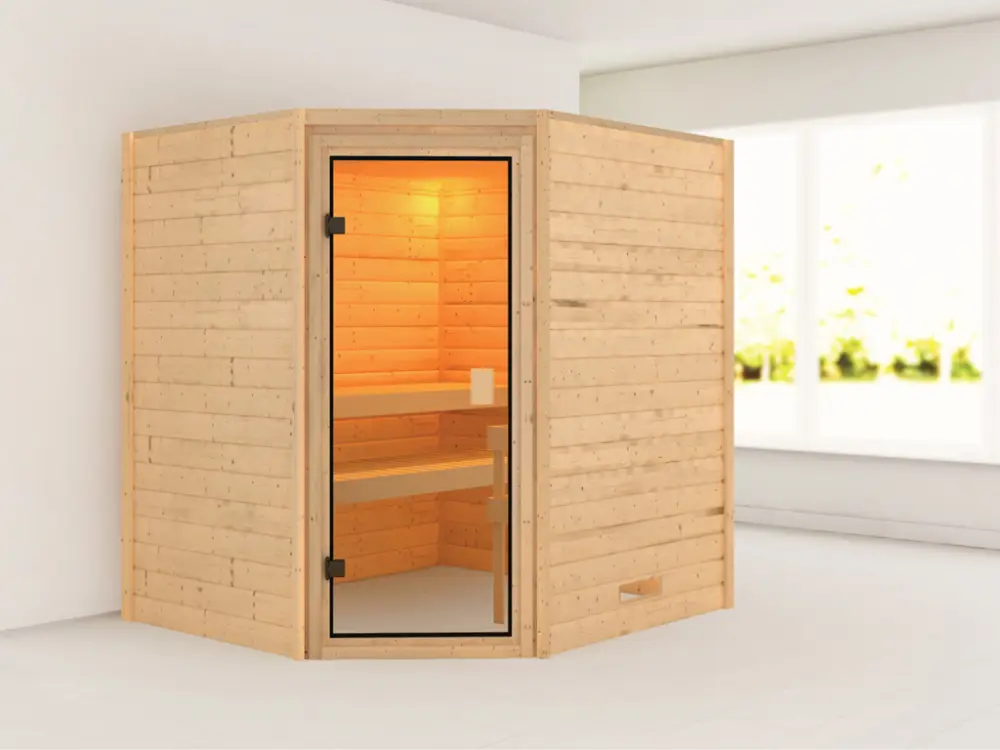 Massieve sauna Mia kompleet transparente gebronsde glazen deur Tijdelijk Beschikbaar
