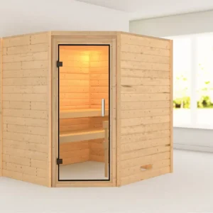 Massieve sauna Mia transparent glazen deur Beste Prijs