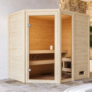 Snelle Levering Sauna Jada met gebronsde glazen deur + 9 kW saunakachel int. besturing