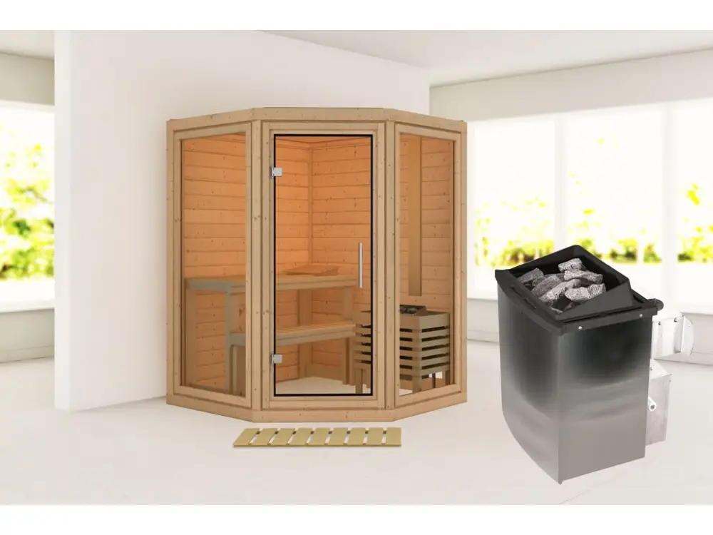 Express Levering Voordeelset sauna Yuma met 9 kW saunakachel en geïntegreerde besturing