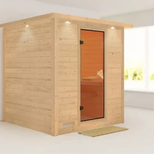 Massieve sauna Mojave met dakkraag, kompleet transparente gebronsde glazen deur Koop Vandaag