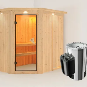 Koopje Systeemsauna Saja met dakkraag, incl. saunakachel Plug & Play met besturing