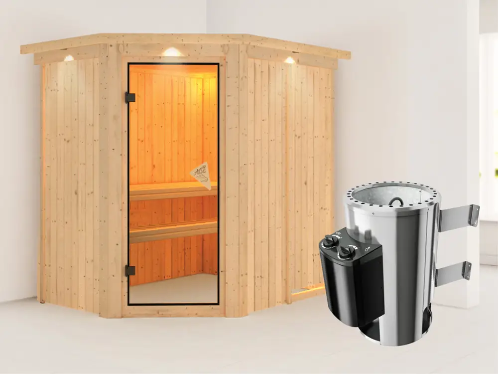 Koopje Systeemsauna Saja met dakkraag, incl. saunakachel Plug & Play met besturing