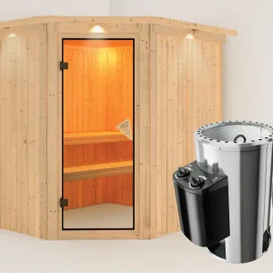 Koopje Systeemsauna Plug & Play Lilja met dakkraag, incl. 3,6 kW saunakachel int. besturing