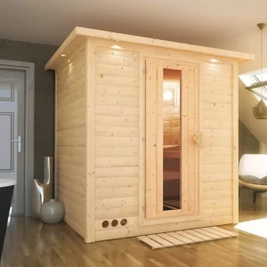Premium Massieve sauna Mojave met dakkraag, houten deur met geïsoleerd glas