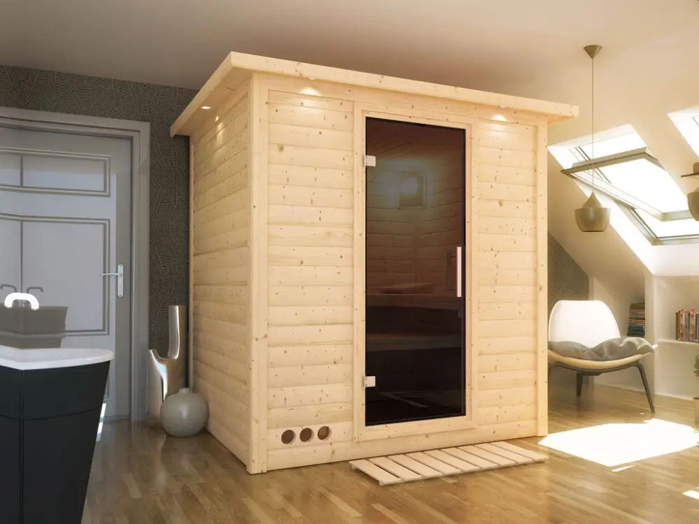 Massieve sauna Mojave met dakkraag, grafiet glazen deur Gecertificeerd