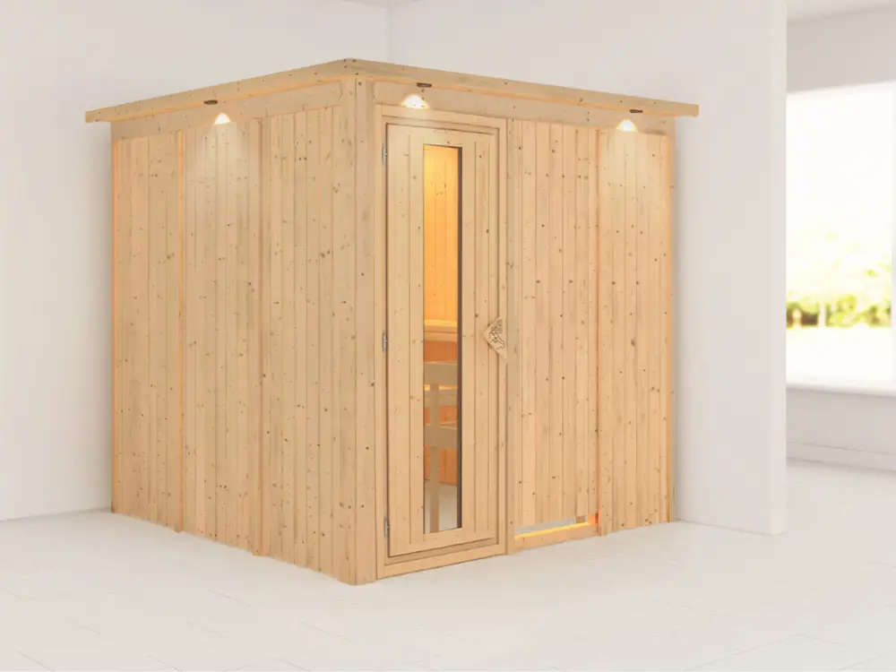 Systeemsauna Rodin met dakkraag, houten deur met geïsoleerd glas Laatste Versie