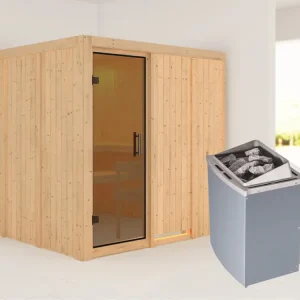 Systeemsauna Rodin grafiet glazen deur, incl. 9 kW saunakachel int. besturing Aanbieding