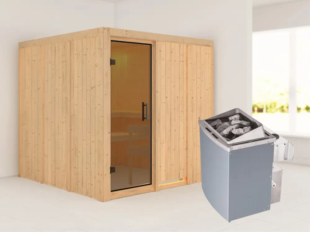 Systeemsauna Rodin grafiet glazen deur, incl. 9 kW saunakachel int. besturing Aanbieding