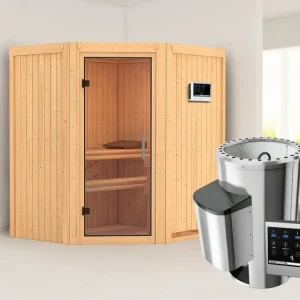 Systeemsauna Tonja transparent glazen deur + Plug & Play saunakachel met ext. besturing Shop Nu