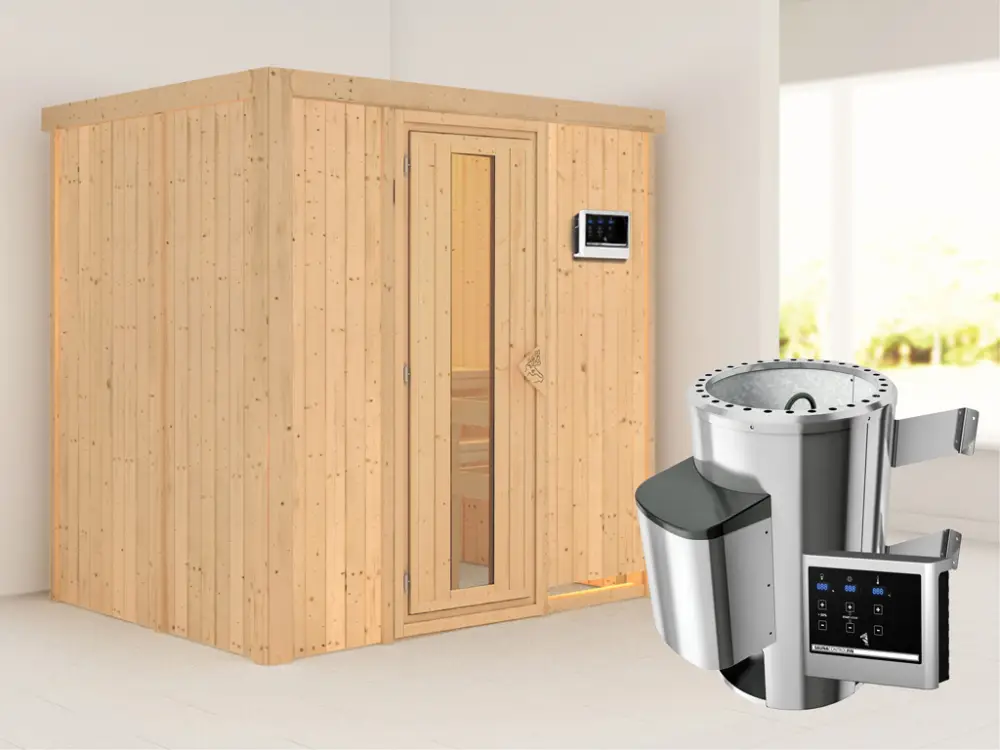 Exclusieve Aanbieding Systeemsauna Fanja energiebesparende deur + Plug & Play saunakachel met ext. besturing
