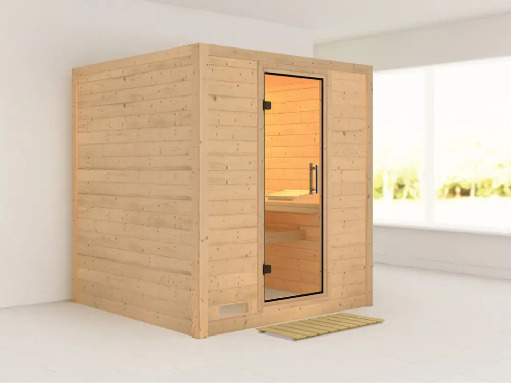 Massieve sauna Mojave transparent glazen deur Seizoensaanbieding