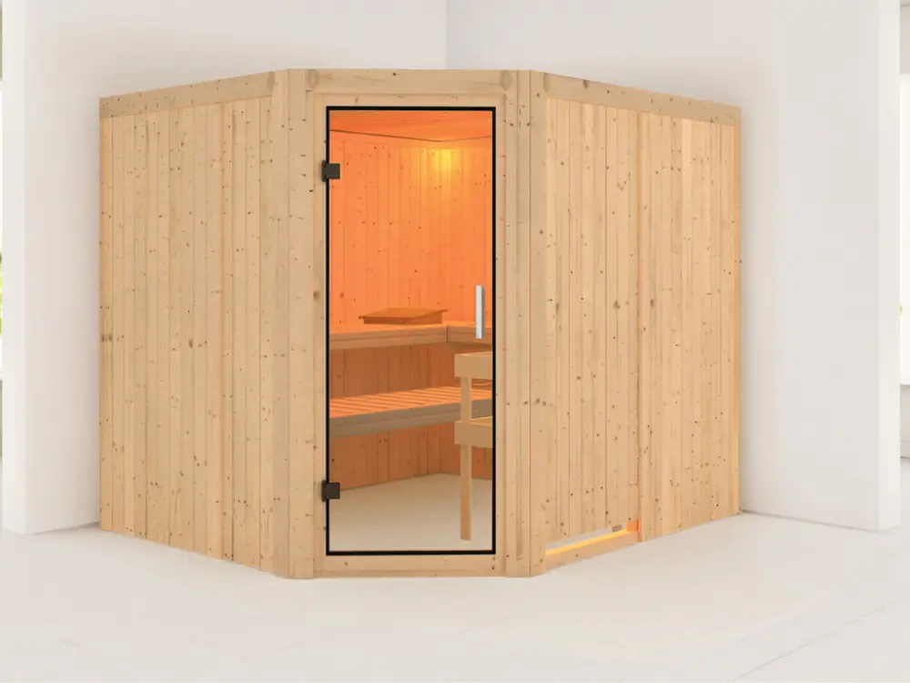Weekendaanbieding Systeemsauna Malin transparent glazen deur