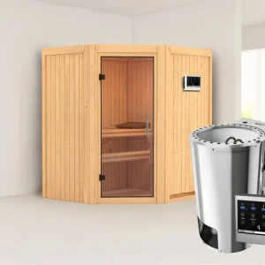 Gecertificeerd Systeemsauna Tonja transparent glazen deur + Plug & Play Bio-kachel met ext. besturing