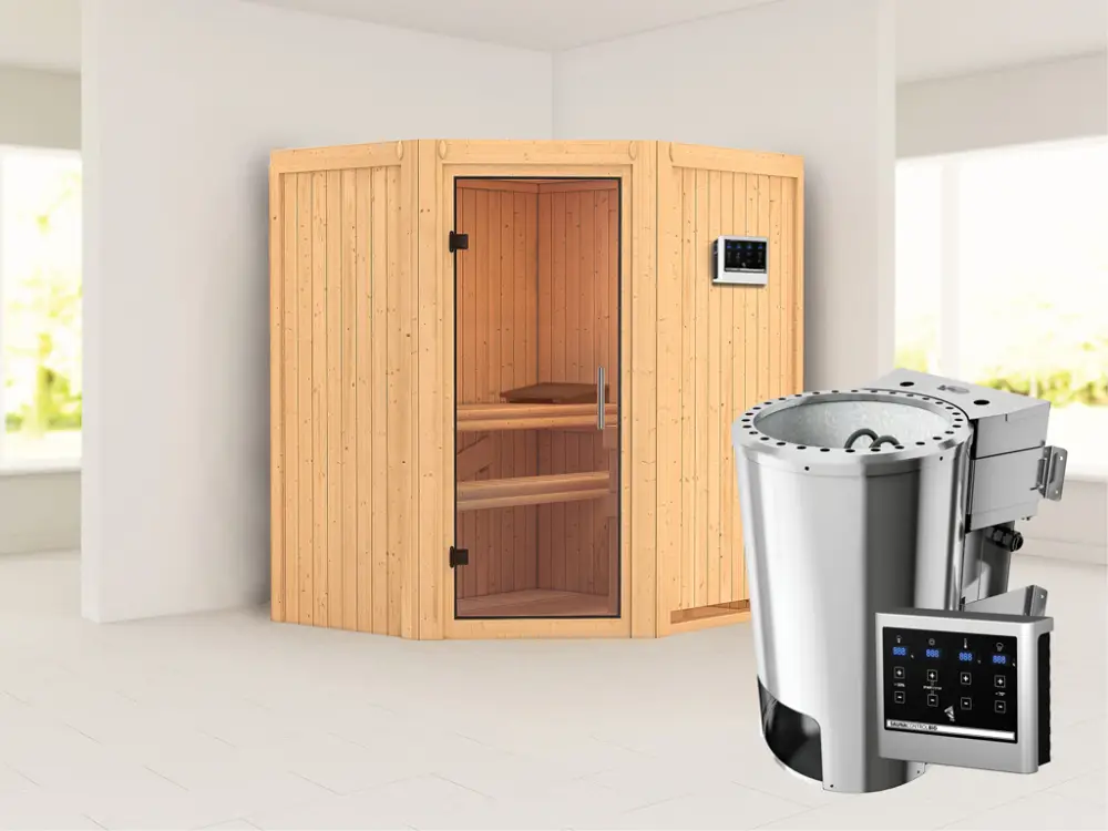 Gecertificeerd Systeemsauna Tonja transparent glazen deur + Plug & Play Bio-kachel met ext. besturing