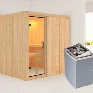 Systeemsauna Rodin transparent glazen deur + 9 kW saunakachel met besturing Finale Uitverkoop