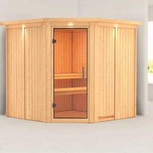 Systeemsauna Jarin met dakkraag, transparent glazen deur Must-Have