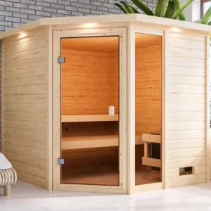 Sauna Tabea met gebronsde glazen deur en dakkraag + 9 kW saunakachel int. besturing Beste Prijs