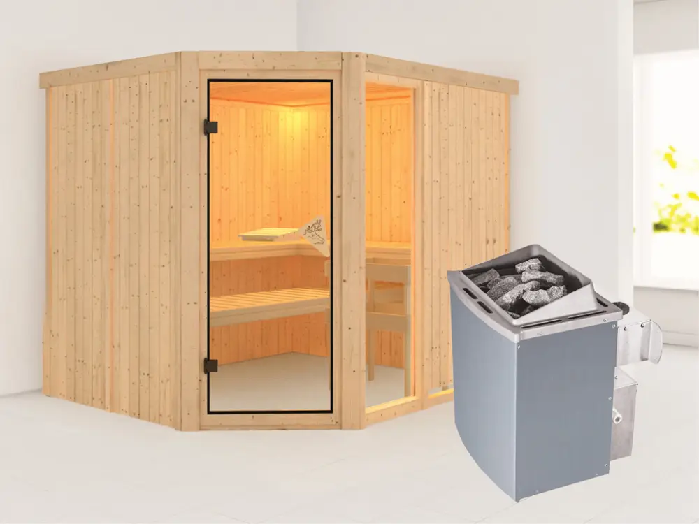 Seizoensaanbieding Systeemsauna Fiona 3 incl. 9 kW saunakachel intergr. besturing