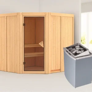 Shop Nu Systeemsauna Jarin kompleet transparente gebronsde glazen deur, incl. 9kW saunakachel int. besturing