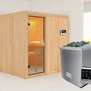 Systeemsauna Rodin kompleet transparente gebronsde glazen deur, incl. 9kW saunakachel ext. besturing Lage Kosten