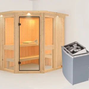 Systeemsauna Amelia 1 met dakkraag, incl. 9 kW saunakachel int. besturing Favoriet