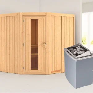 Systeemsauna Jarin houten deur met geïsoleerd glas, incl. 9 kW saunakachel int. besturing Lage Kosten