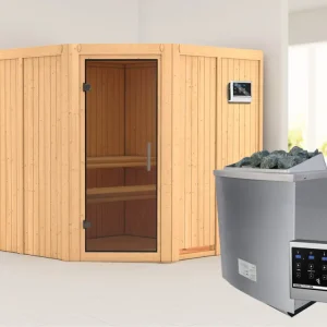 Systeemsauna Jarin grafiet glazen deur, incl. 9 kW saunakachel ext. besturing Merkproduct