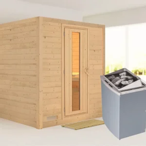 Massieve sauna Mojave houten deur met Isolieglas, incl. 9 kW kachel int. besturing Merkproduct