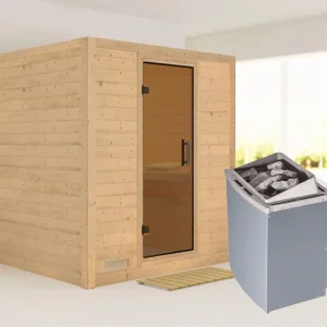 Massieve sauna Mojave grafiet glazen deur, incl. 9 kW kachel int. besturing Exclusieve Aanbieding